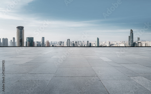 Expansive Urban Skyline and Empty Public Plaza