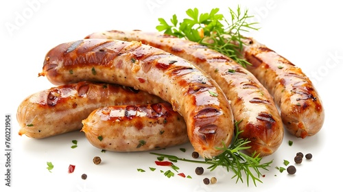 Grilled bratwurst sausages bundle isolated on transparent background