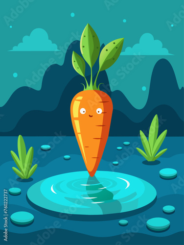 Fresh carrots floating in clear water, creating a vibrant and refreshing visual.