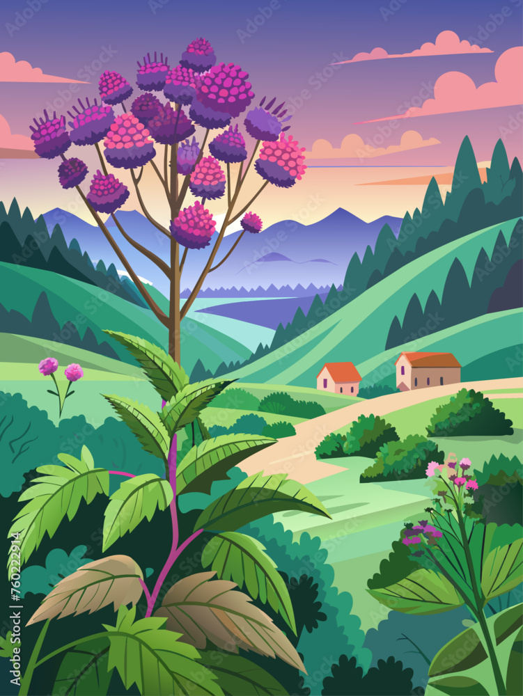 Verbena vector landscape background illustration