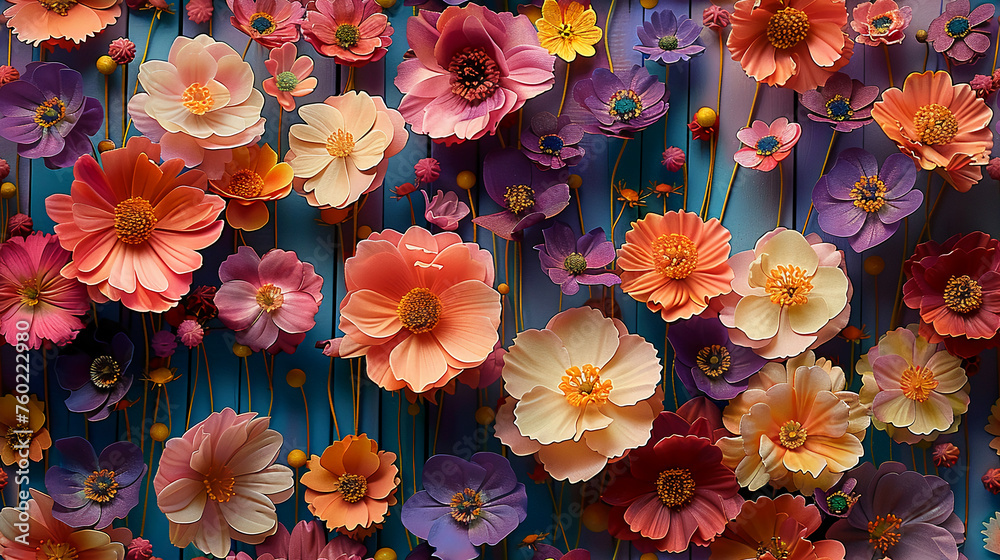 Many small flowers，Solid color background，,Abstract flowers