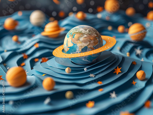 8 planets and many stars cut out of paper, the universe,8k