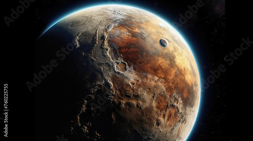 Planet in dark background: Fantasy Sci-Fi Exploration in Space