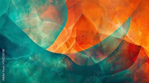 Dynamic Abstract Shapes and Textures in Vibrant Teal and Orange, Digital Art Background