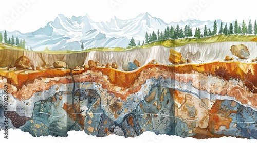 Earth's Crust Cross-Section with Mineral Deposits Illustration photo