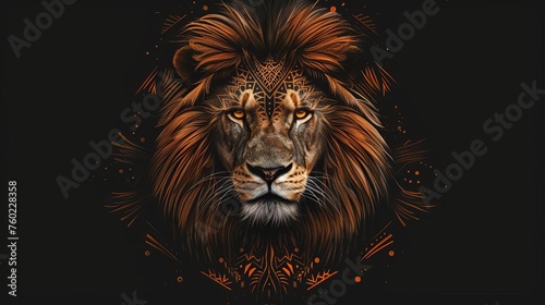 Majestic lion portrait with tribal patterns  digital animal illustration