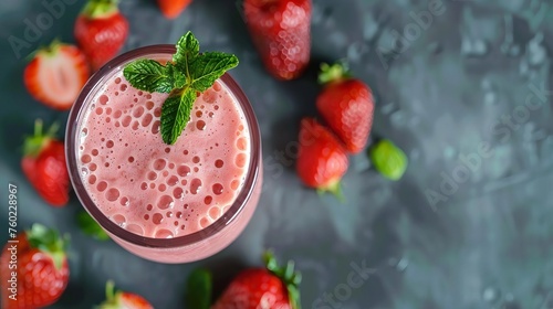 Refreshing Strawberry Milkshake or Cocktail Glass Top View