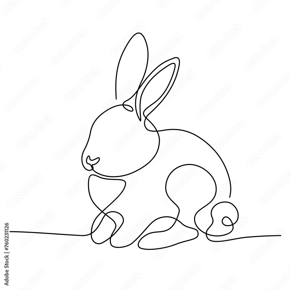 Zajączek wielkanocny rysowany jedną ciągłą linią. Sylwetka uroczego królika w prostym minimalistycznym stylu. Ilustracja wektorowa. - obrazy, fototapety, plakaty 