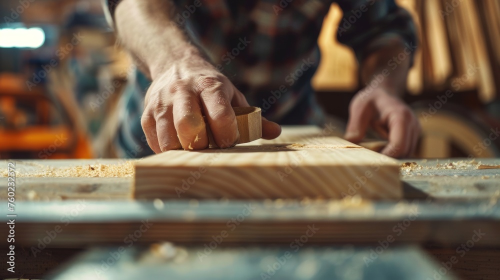close up man owner a small furniture business is preparing wood for production. carpenter male is adjust wood to the desired size. architect, designer close up man owner a small furniture business is preparing wood for production. carpenter male is adjust wood to the desired size. architect, designer