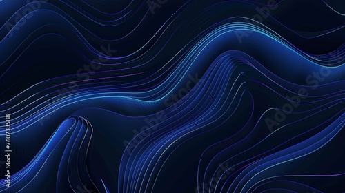 Abstract dark blue banner template. Vector minimal wavy line background with text for social media cover,