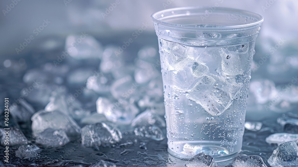 fresh, ice cold water in Plastic cup fresh, ice cold water in Plastic cup