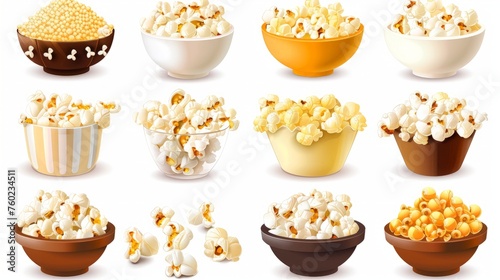 Realistic salted and sweet popcorn grains and fluffy pieces