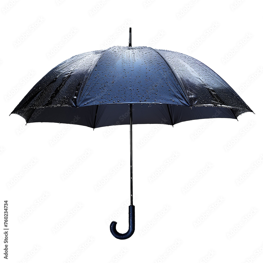 A black umbrella glistens in the rain, providing shelter on a wet day. Transparent png, add your own background. - obrazy, fototapety, plakaty 
