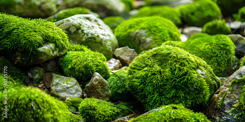 Rochas cobertas por musgo verde exuberante photo