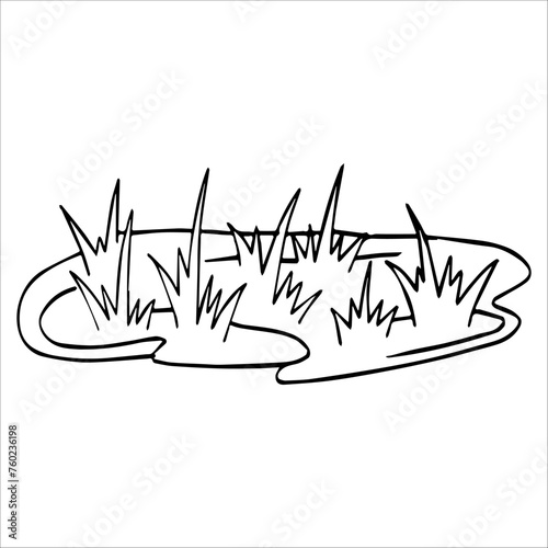 Vector drawing, graphics, doodle of nature, fields and mountains. Pointer, boards. Camping, outdoor recreation.