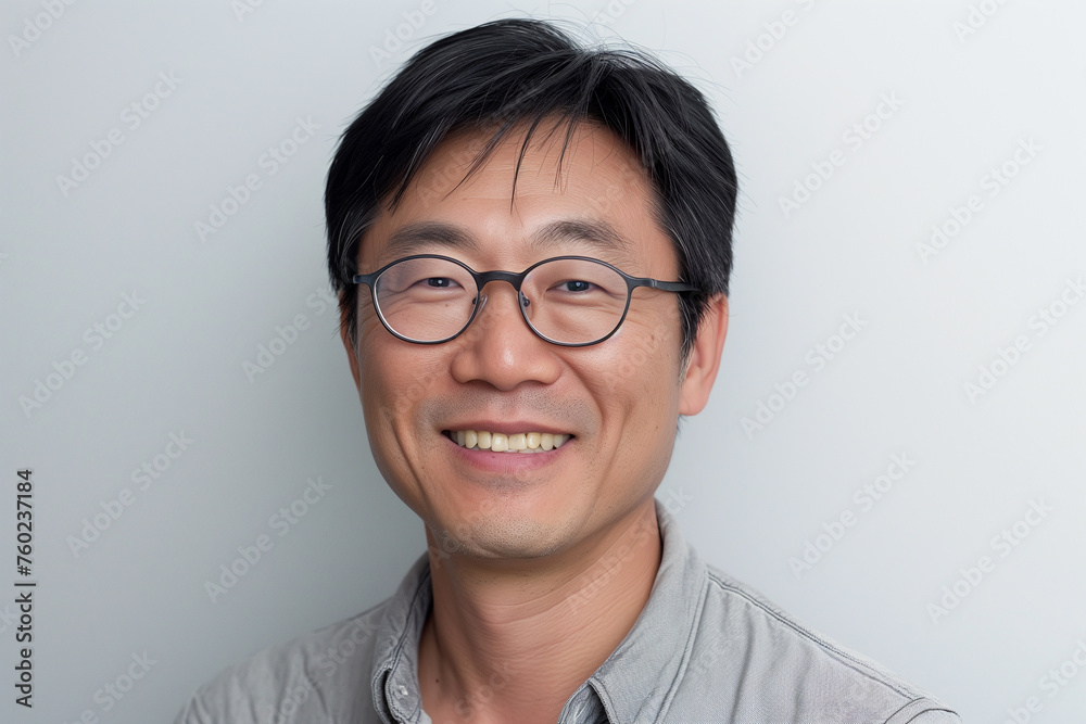 a man with glasses and a gray shirt