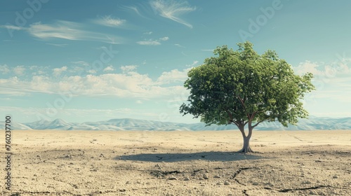 A lone tree thriving in an arid desert symbolizing resilience and the power of life