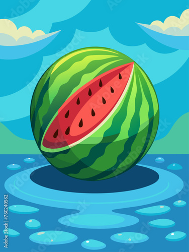 A juicy watermelon with a watery background, evoking a refreshing summer day.