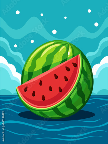 Watermelon slices float in clear water, creating a vibrant and refreshing summer scene.