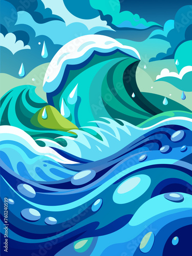 Abstract water background in blue and white hues, creating a dynamic and fluid composition.