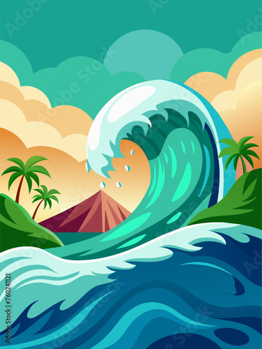 Waves ripple across a vibrant landscape, creating a tranquil and serene atmosphere.