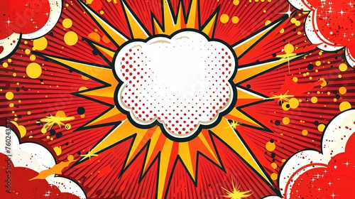 red background with a white empty speech bubble, in the comic style, in the pop art style