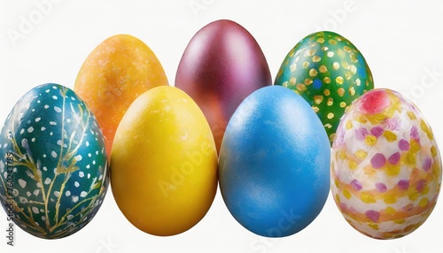 Colorful Painted Easter Eggs on White Background