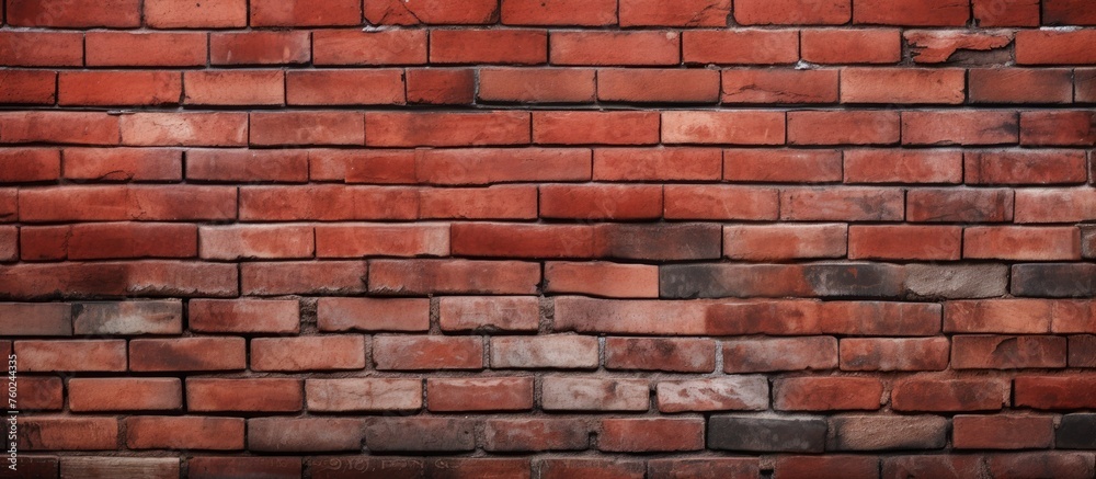 Fototapeta premium A detailed close up of a brown brick wall with rectangular windows, showcasing the intricate brickwork pattern and tints and shades of the composite material