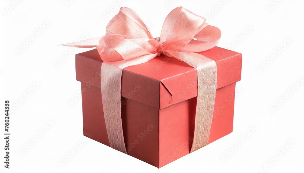 Perfectly Wrapped Gift Box with Satin Ribbon on White Background Perfectly Wrapped Gift Box with Satin Ribbon on White Background