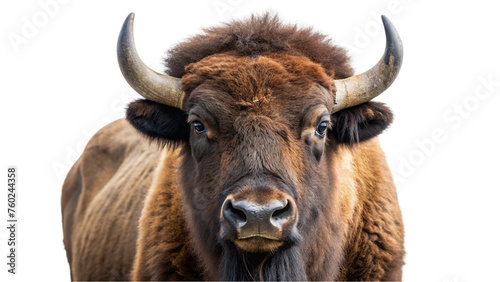 Wild bison priscus portrait. isolated on transparent background. photo