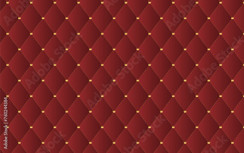 金色の王冠の留め具の赤色のキルティング生地の背景