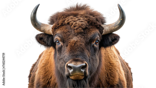 Wild bison priscus portrait. isolated on transparent background. photo