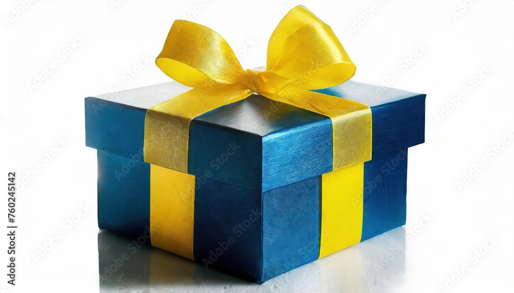 Blue Gift Box with Yellow Ribbon on White Background Blue Gift Box with Yellow Ribbon on White Background