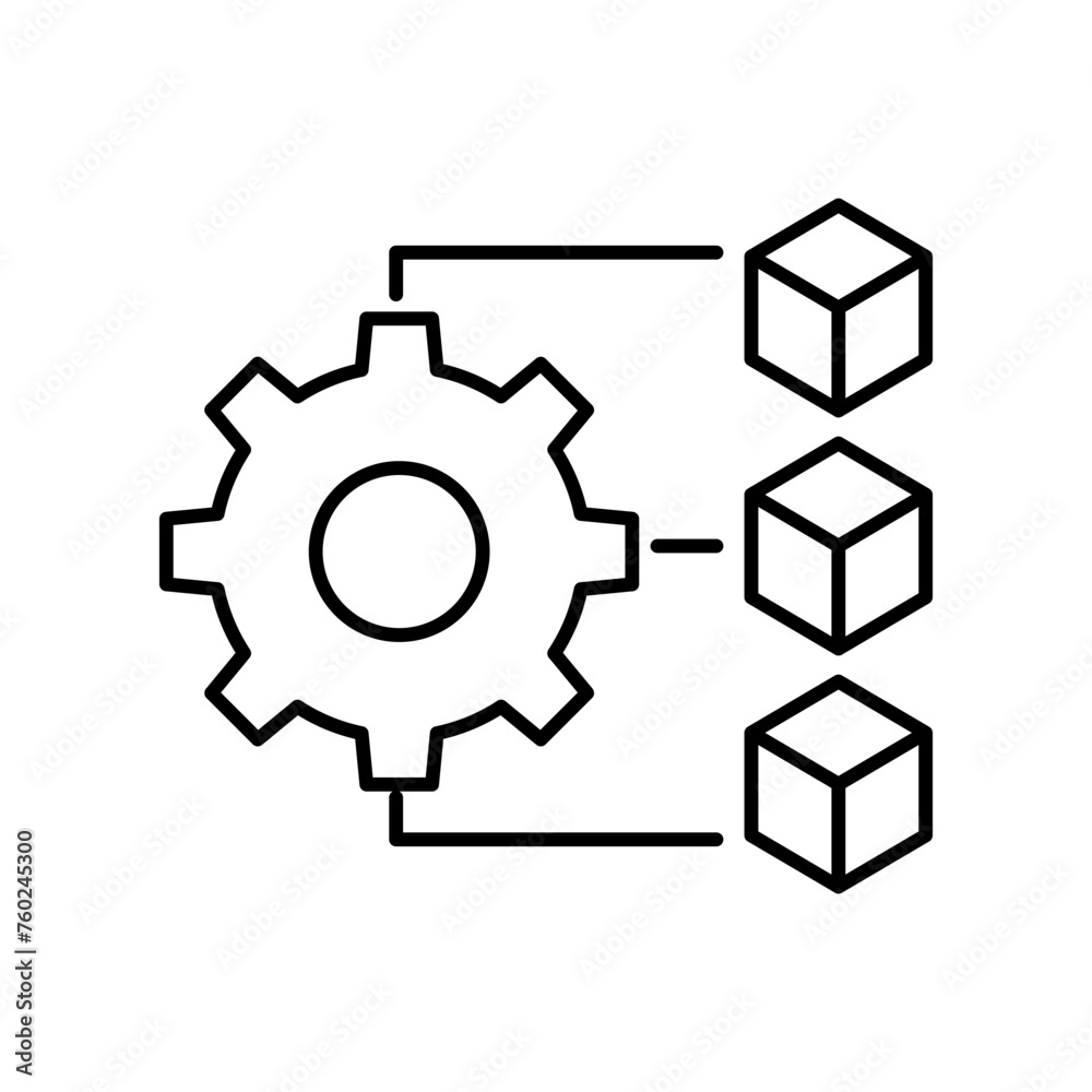 Vector icon of Smart Technology Integration: Cog Linked with Model Boxes. Simple icon of Digital Automation Symbol,Robotic System Integration icon. editable stroke on transparent background. Vector icon of Smart Technology Integration: Cog Linked with Model Boxes. Simple icon of Digital Automation Symbol,Robotic System Integration icon. editable stroke on transparent background.