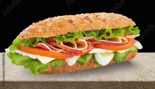 Fresh Deli Sub Sandwich with Lettuce, Tomato, and Ham on a Seeded Bun