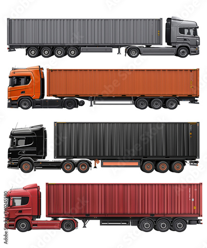 3D Icon set of Several Container Truck Full Body