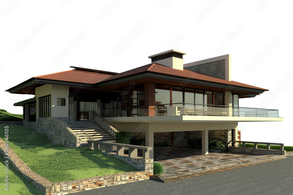 modern house building with roof on white transparent background