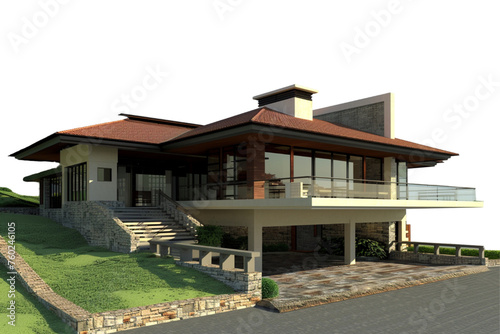 modern house building with roof on white transparent background © Mubeen