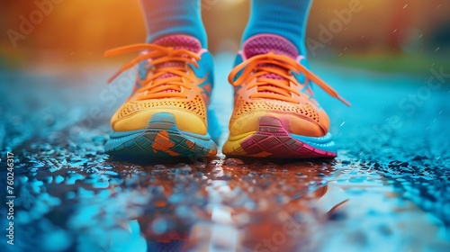 Detailed view of a pair of running shoes worn yet vibrant symbolizing the journey towards health and endurance photo