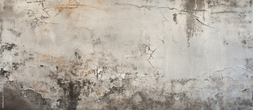 Obraz premium A closeup of a concrete wall covered in stains, resembling an abstract painting. The natural landscape of grass, freezing wood, soil, and twigs add an artistic touch to the urban setting in winter