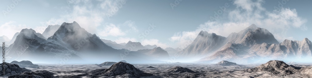 Natural panorama with abstract mountain formations.