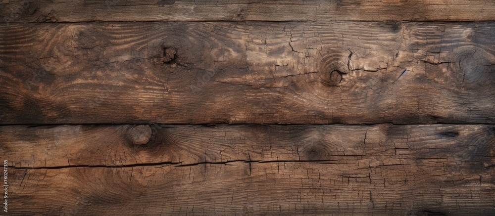 A close up of a rectangular brown hardwood table with a wood stain pattern, set against a blurred background of brickwork building material A close up of a rectangular brown hardwood table with a wood stain pattern, set against a blurred background of brickwork building material