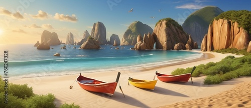 Fototapeta Naklejka Na Ścianę i Meble -  Summer vacation, travel concept, beach background, boats on the beach