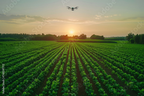 Technology flying drone for use in agriculture and others. photo