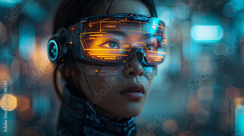 futuristic financial analyst using AI enabled virtual headset