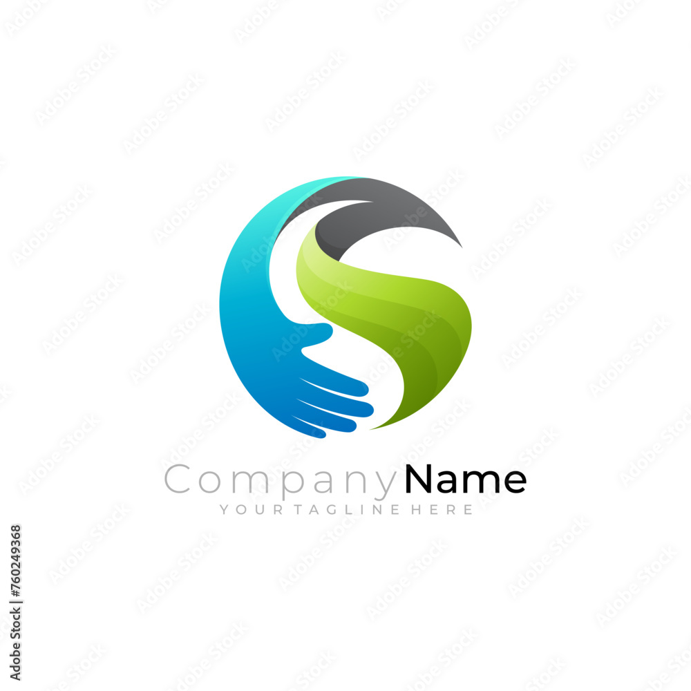 Hand care design social, charity logo template, letter S