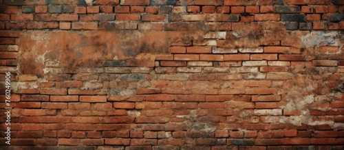 A detailed closeup of a weathered brown brick wall showcasing the intricate patterns of the rectangular building material  revealing a rich history of rock and wood integration in the landscape