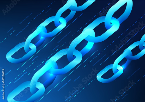 Blockchain technology A long chain connected together. with number code Shows data storage technology that are linked together into a network through computer encryption which stores secure data
