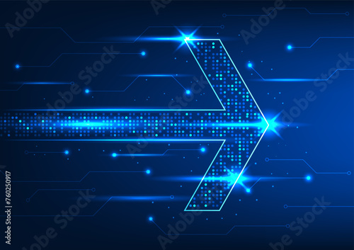 Arrow technology background, arrow connected to technology It shows the rapid development and growth of technology in both learning and industries that use technology.