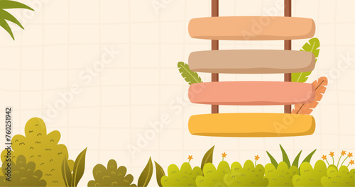 Nature scenery background with hanging wooden cartoon illustration